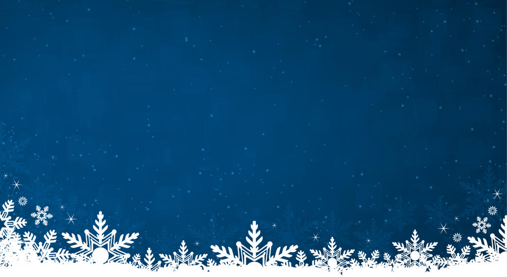 White colored snow and snowflakes at the bottom of a dark blue horizontal Christmas background