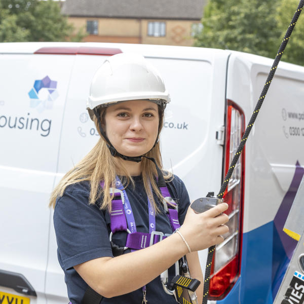 Steph Ward - hard hat and ladder